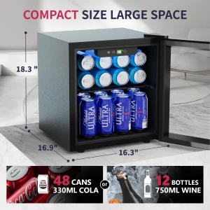 Mini-Fridge- 1.3 cu.ft- 48 Can Beverage Refrigerator for Beer, Soft Drinks- Beverage Fridge with Adjustable Shelves