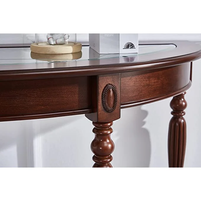 Wood Console Table- Half Moon Glass End Table for Living Room - Image 3