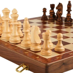 Handmade Wood Chess Set- Folding- Solid Wood- Traditional- Classic- Solid Wood Pieces- Walnut Chessboard