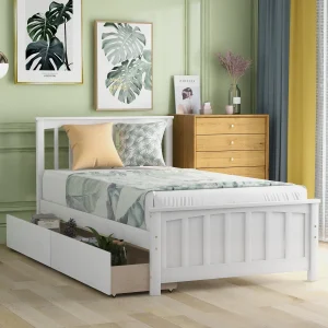 White Twin-Size Platform Bed with Two Drawers