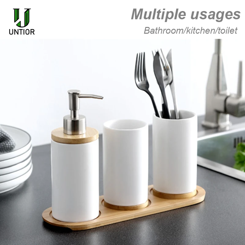 3 PCS Ceramic Bathroom Accessories Set- Soap Dispenser- Toothbrush Holder- Tumbler- Ceramic - Image 5