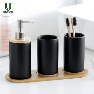 3 PCS Ceramic Bathroom Accessories Set- Soap Dispenser- Toothbrush Holder- Tumbler- Ceramic