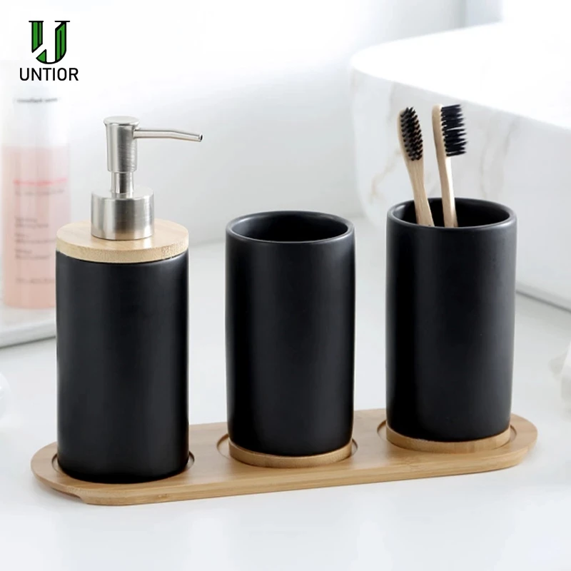 3 PCS Ceramic Bathroom Accessories Set- Soap Dispenser- Toothbrush Holder- Tumbler- Ceramic