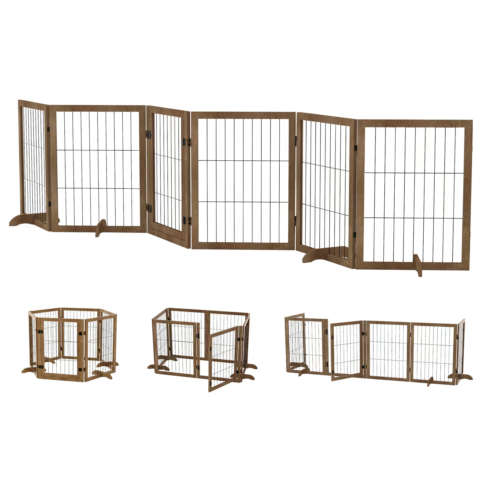Extra-Wide 144 inch Dog Fence- Door- 32 inch Tall Foldable Wire Pet Barrier- Solid Hardwood- 6 Panels - Image 5