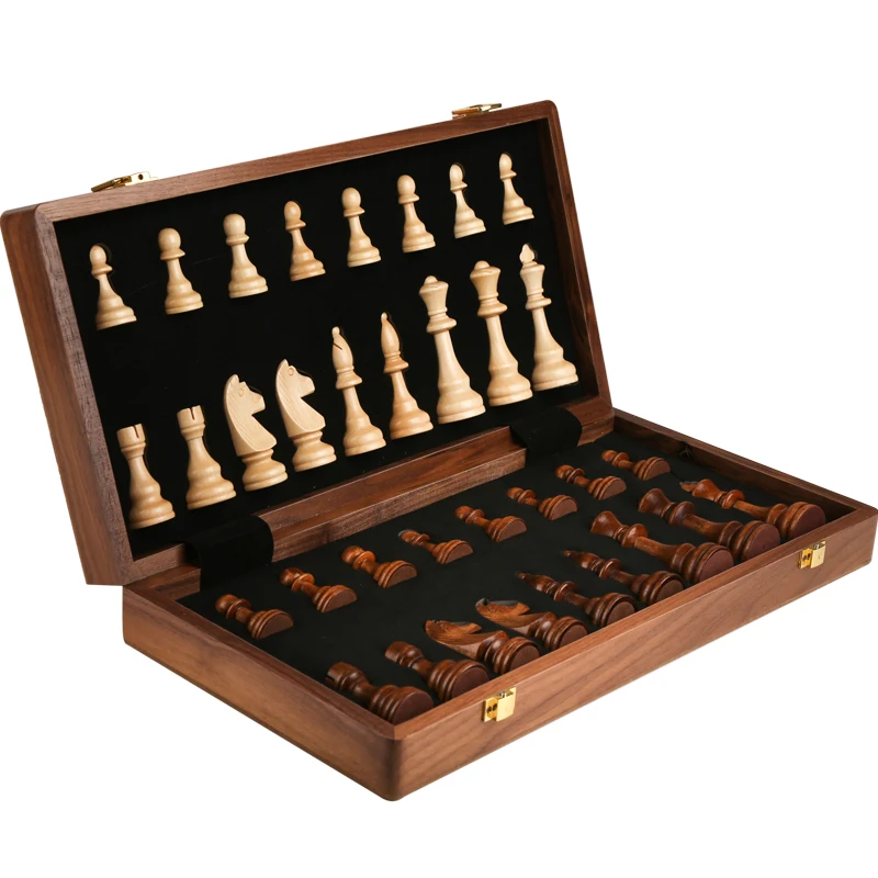 Handmade Wood Chess Set- Folding- Solid Wood- Traditional- Classic- Solid Wood Pieces- Walnut Chessboard - Image 2