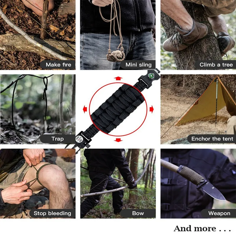 SOS, LED Light, Survival Bracelet- Braided Paracord- Men/ Women- Camping EDC Tool- Emergency Compass, Whistle - Image 5