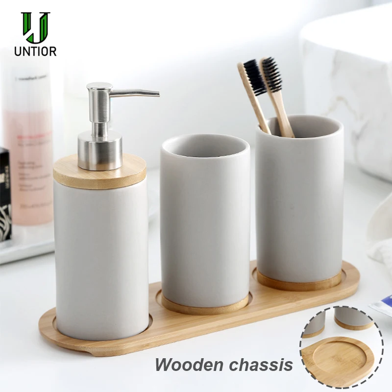 3 PCS Ceramic Bathroom Accessories Set- Soap Dispenser- Toothbrush Holder- Tumbler- Ceramic - Image 2