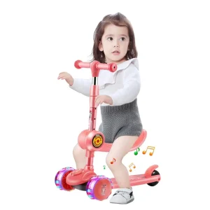 Childrens' 3 Wheel Kick Scooter- Aluminum Alloy- Adjustable Height- Flashing Light Wheels- 4 Colors