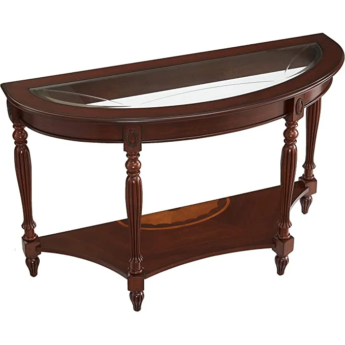 Wood Console Table- Half Moon Glass End Table for Living Room - Image 6