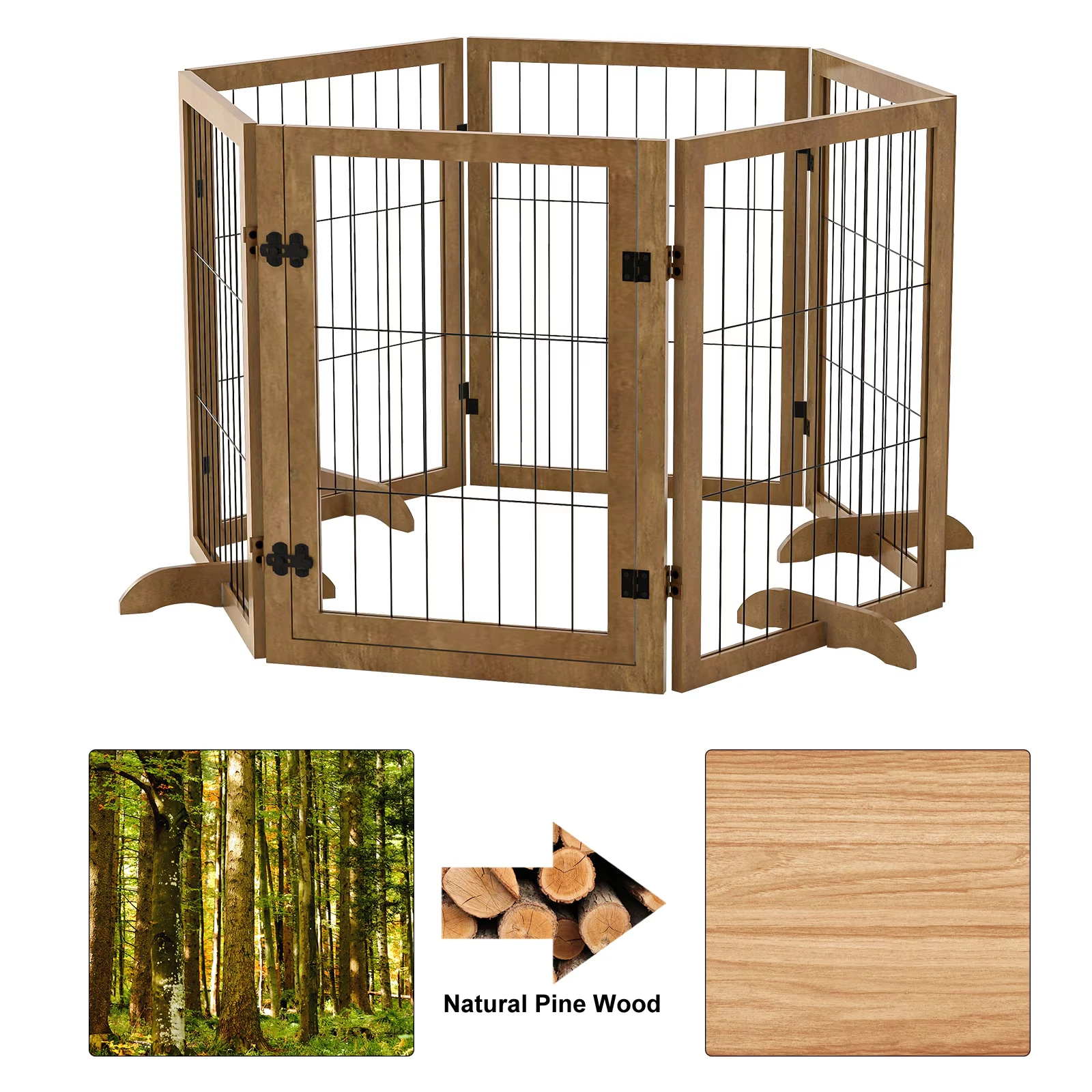 Extra-Wide 144 inch Dog Fence- Door- 32 inch Tall Foldable Wire Pet Barrier- Solid Hardwood- 6 Panels - Image 4