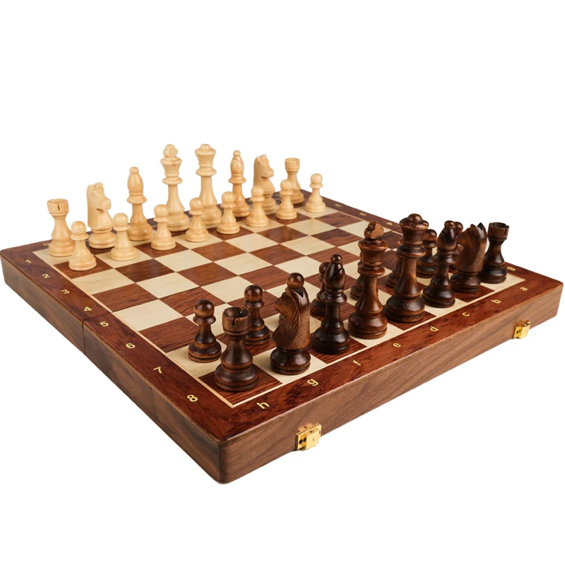 Handmade Wood Chess Set- Folding- Solid Wood- Traditional- Classic- Solid Wood Pieces- Walnut Chessboard - Image 3