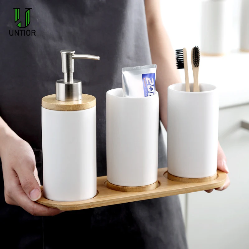 3 PCS Ceramic Bathroom Accessories Set- Soap Dispenser- Toothbrush Holder- Tumbler- Ceramic - Image 3