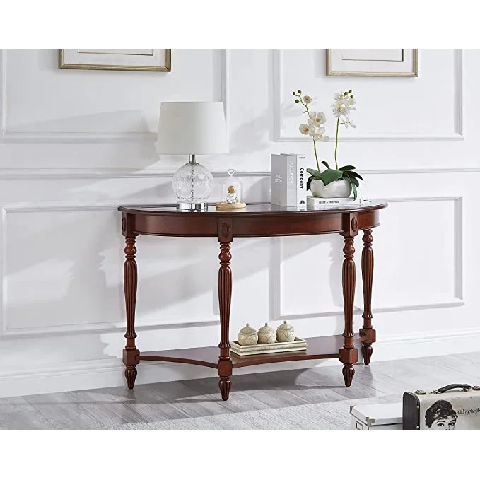 Wood Console Table- Half Moon Glass End Table for Living Room - Image 5