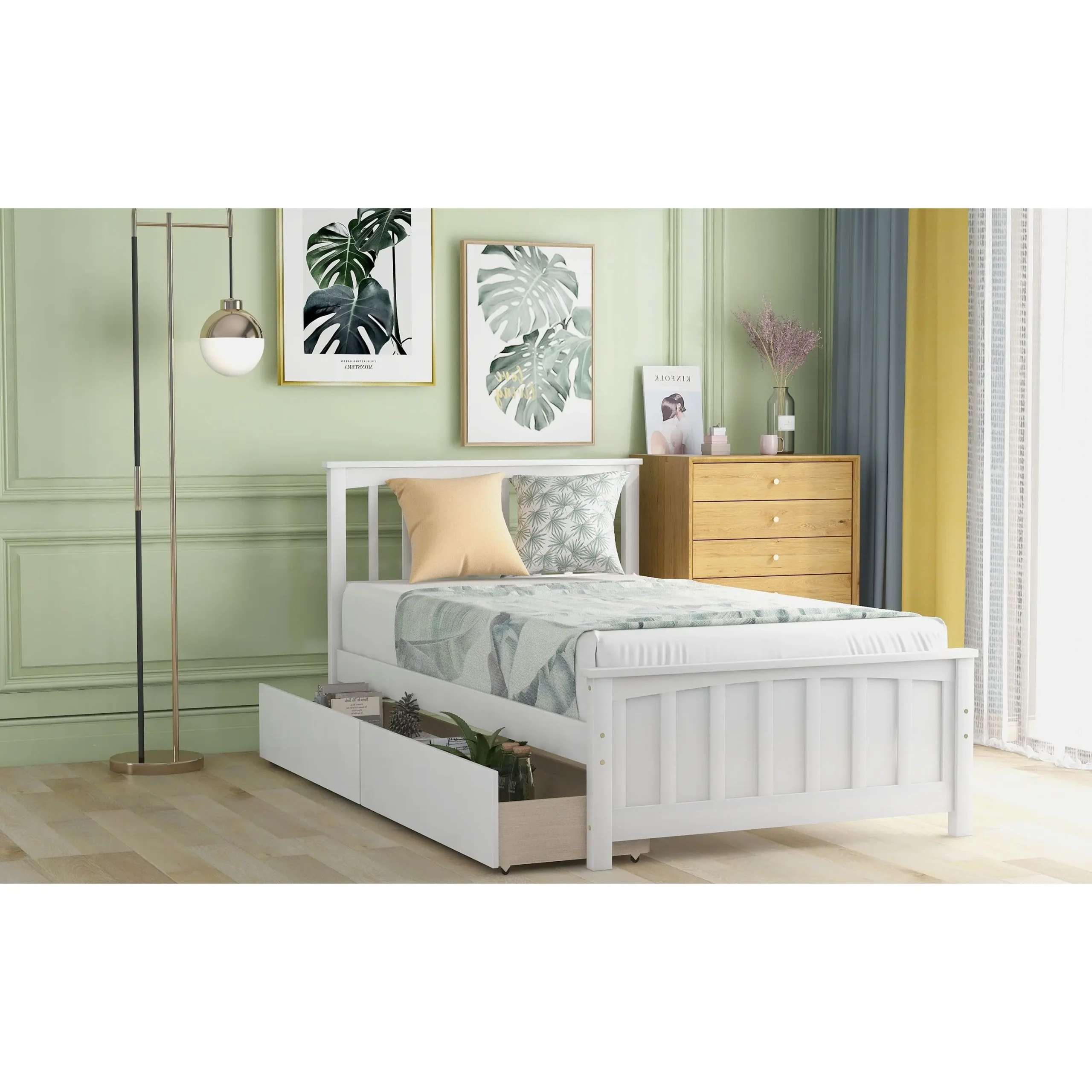 White Twin-Size Platform Bed with Two Drawers - Image 2