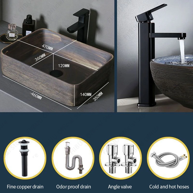 Brown Ceramic Sink- Above Counter Pedestal Washing Basin- Different Configurations and Sizes Available - Image 20