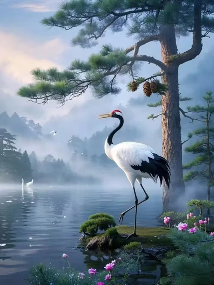 Diamond Painting Kit- Pine Crane Lake Scenery- Full Square/ Round Mosaic Diamond Painting - Image 16