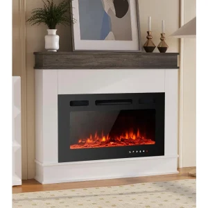Electric Fireplace Insert- Freestanding Heater- Floating Fireplace with 12 LED Colors- Logset and Stones
