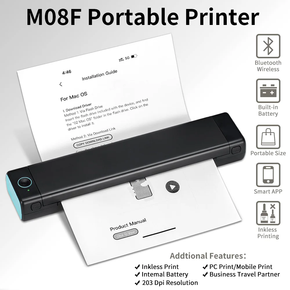 Phomemo M08F A4 Portable Thermal Printer- Supports 8.26"x11.69" A4 Thermal Paper- Wireless Mobile Travel Printer - Image 5