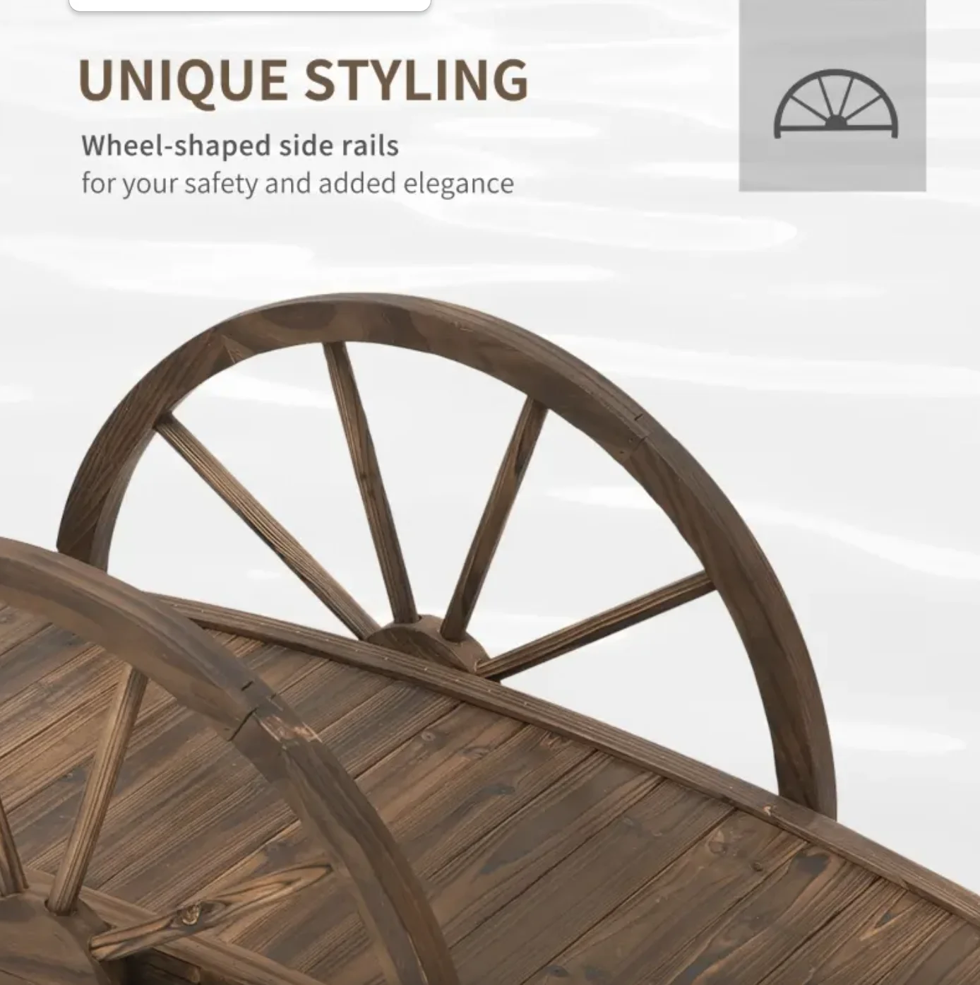 3.3 ft Wooden Garden Bridge- Walkway with Half-Wheeled Railings - Image 4