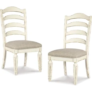 Set of 2 Dining Room Upholstered Chairs- Antique White