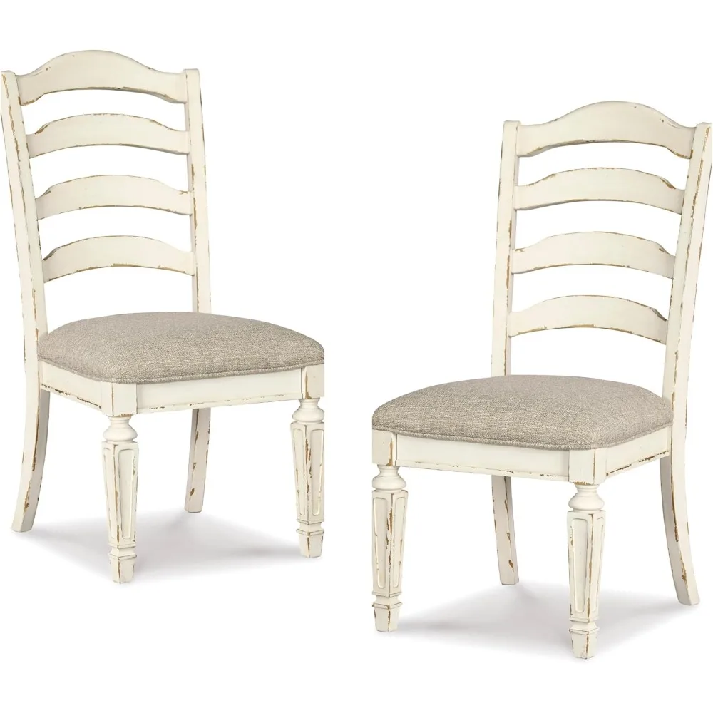Set of 2 Dining Room Upholstered Chairs- Antique White