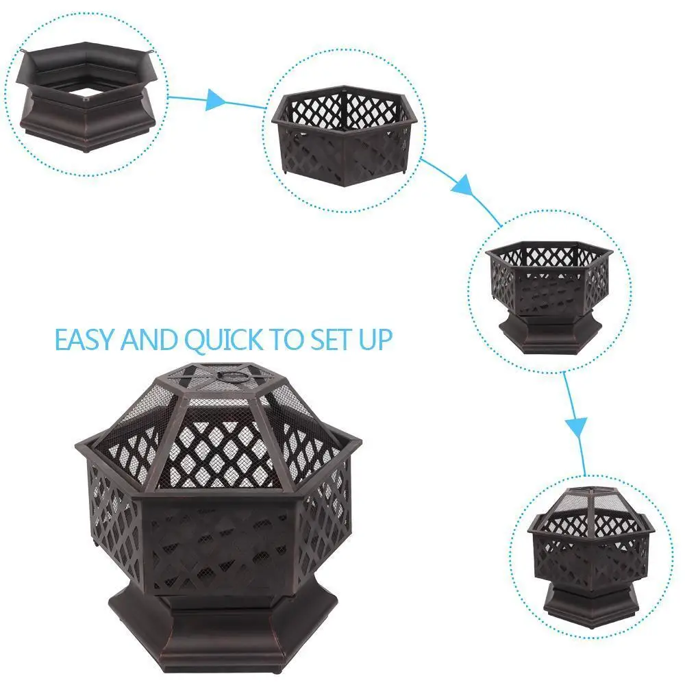 Hexagonal-Shaped Patio Fire Pit- Mesh Cover - Image 5