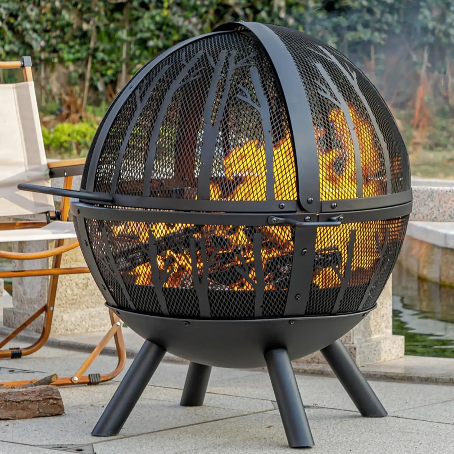 35-Inch Wood Burning Fire Pit- BBQ Grill- Heavy-Duty- Spark Screen & Removable Ash Pan