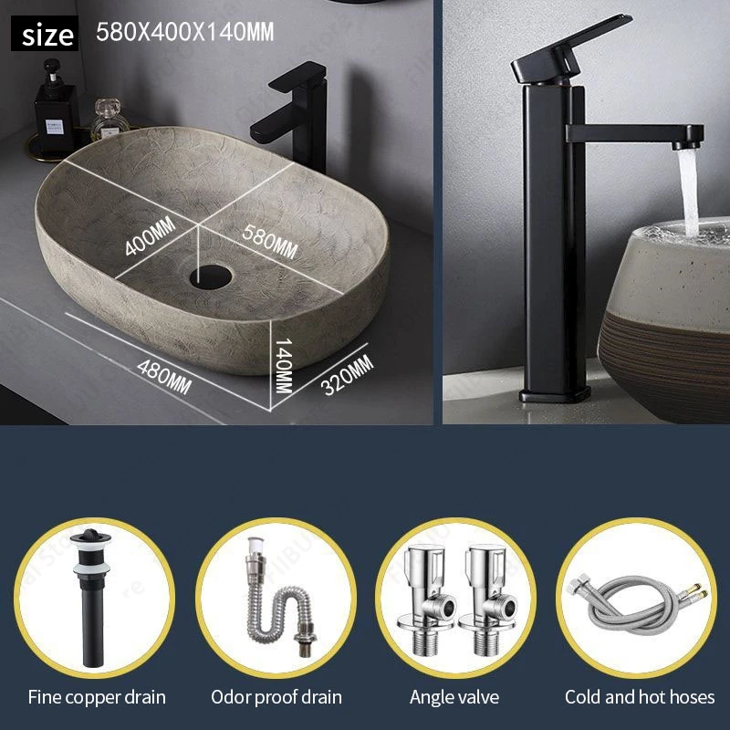 Ceramic Table Sink- Oval Above Counter Basin- Faucets Available- Many Shapes Available - Image 17