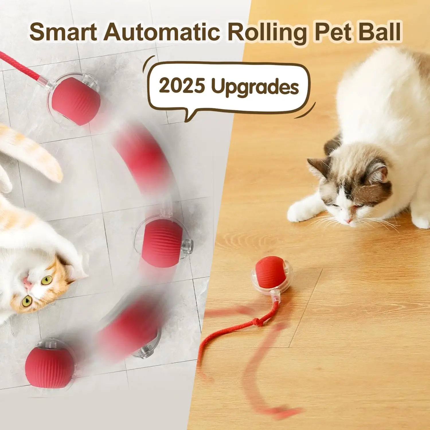 Cat/Dog Interactive Ball Toy- Automatic Rolling Ball with Tail- Rechargeable Smart Pet Interactive Toy- Intelligent Mouse for Cat - Image 3