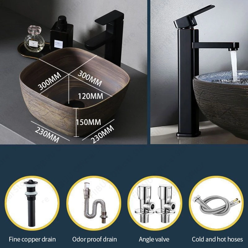 Brown Ceramic Sink- Above Counter Pedestal Washing Basin- Different Configurations and Sizes Available - Image 9