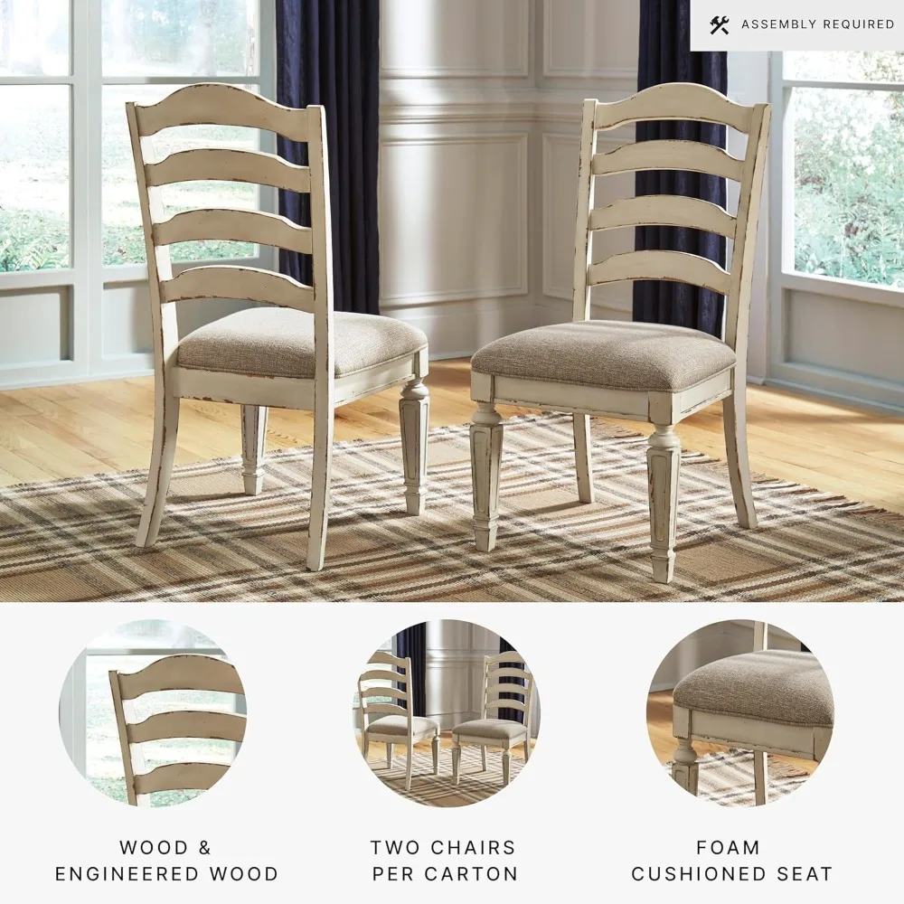 Set of 2 Dining Room Upholstered Chairs- Antique White - Image 4