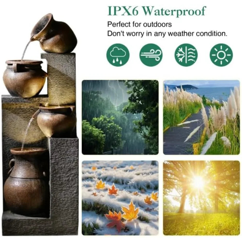 53" H Large Outdoor Water Fountain- 4 Cascading Waterfalls with Warm Lights - Image 6