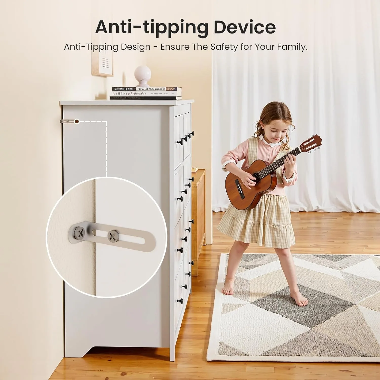 White 10-Drawer Dresser- 52" Large, Wide Chest of Drawers - Image 3