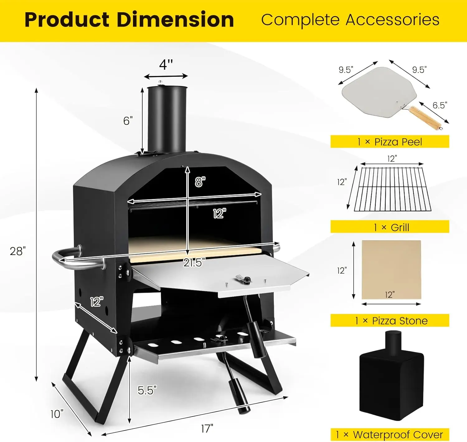 Outdoor Wood-Fired Pizza Oven- 2-Layer Pizza Maker with Pizza Stone, Pizza Peel, Removable Cooking Rack, and Waterproof Cover - Image 6