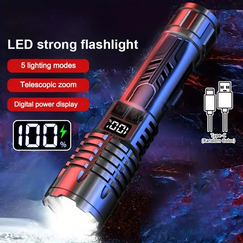 High-Lumen, Tactical Flashlight - 5 Modes- Waterproof- Rechargeable- High Brightness- Durable ABS for Outdoor, Camping, Emergency - Image 4