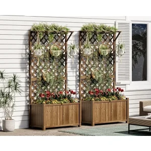 2-Piece Set- 35.4 x 17.7 x 72 inch Raised Garden Bed with Trellis