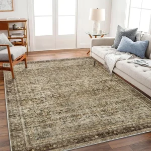 8'x10' Washable Indoor Area Rug- Brown, Vintage-Look, Traditional