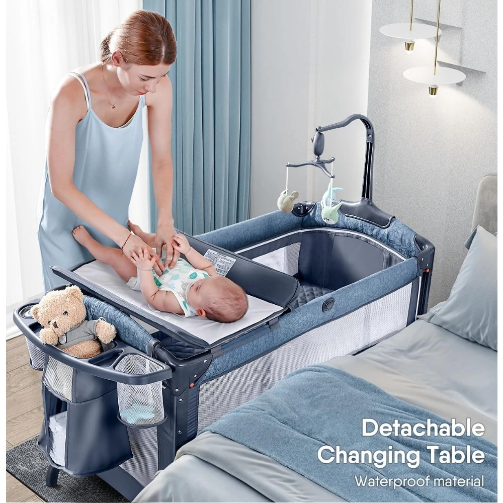 Baby Bassinet- Bedside Crib- Diaper Changing Table- Music Mobile from Newborn to Toddler - Image 3