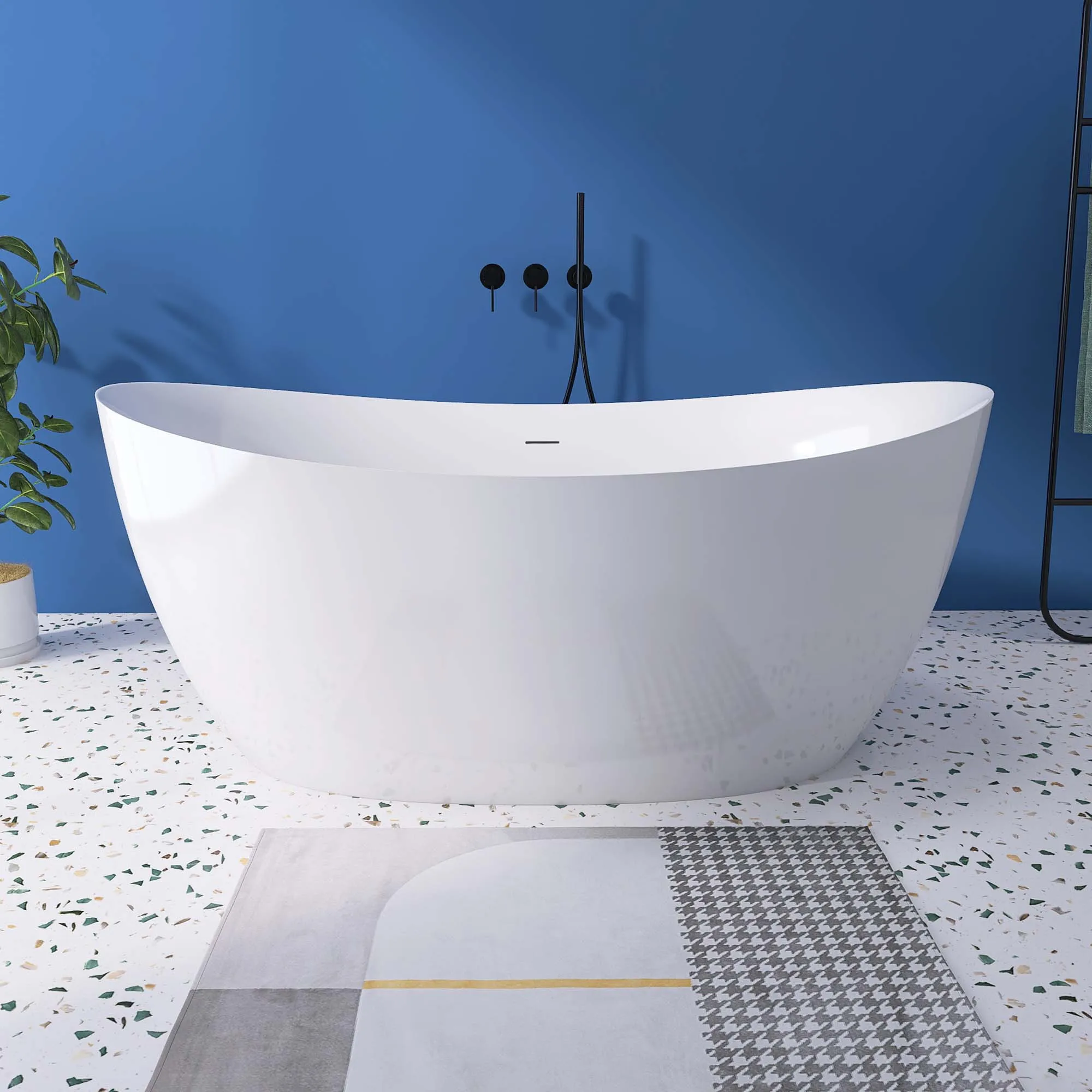 63" Acrylic Free Standing Tub - Classic Oval Shaped Soaking Tub- Adjustable Freestanding Bathtub with Integrated Slotted Overflow - Image 4