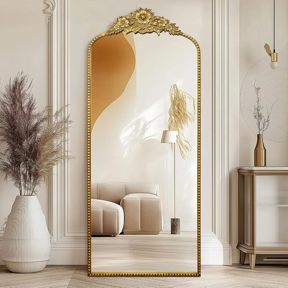 Full-Length Mirror- 75x30 inches- Baroque-Style Mirror- Antique Metal Frame- Wall Mirror