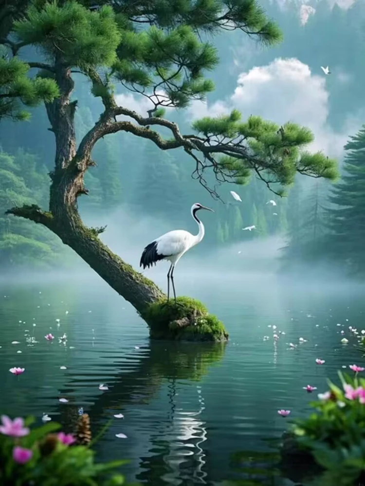 Diamond Painting Kit- Pine Crane Lake Scenery- Full Square/ Round Mosaic Diamond Painting - Image 11