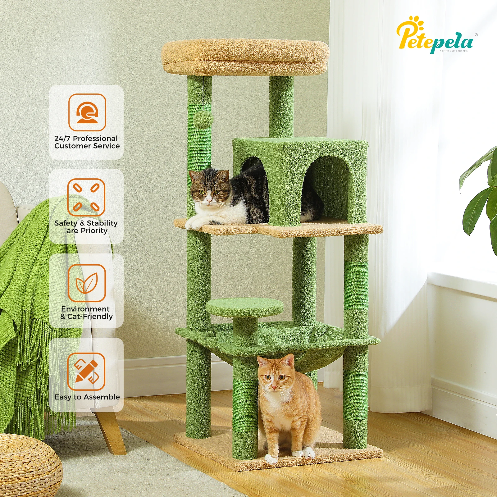 Cat Tree for Indoor Cats- 5-Level Cat Tower for Large Cats- Metal Frame- Large Hammock- Cat Condo with Big Top Perch