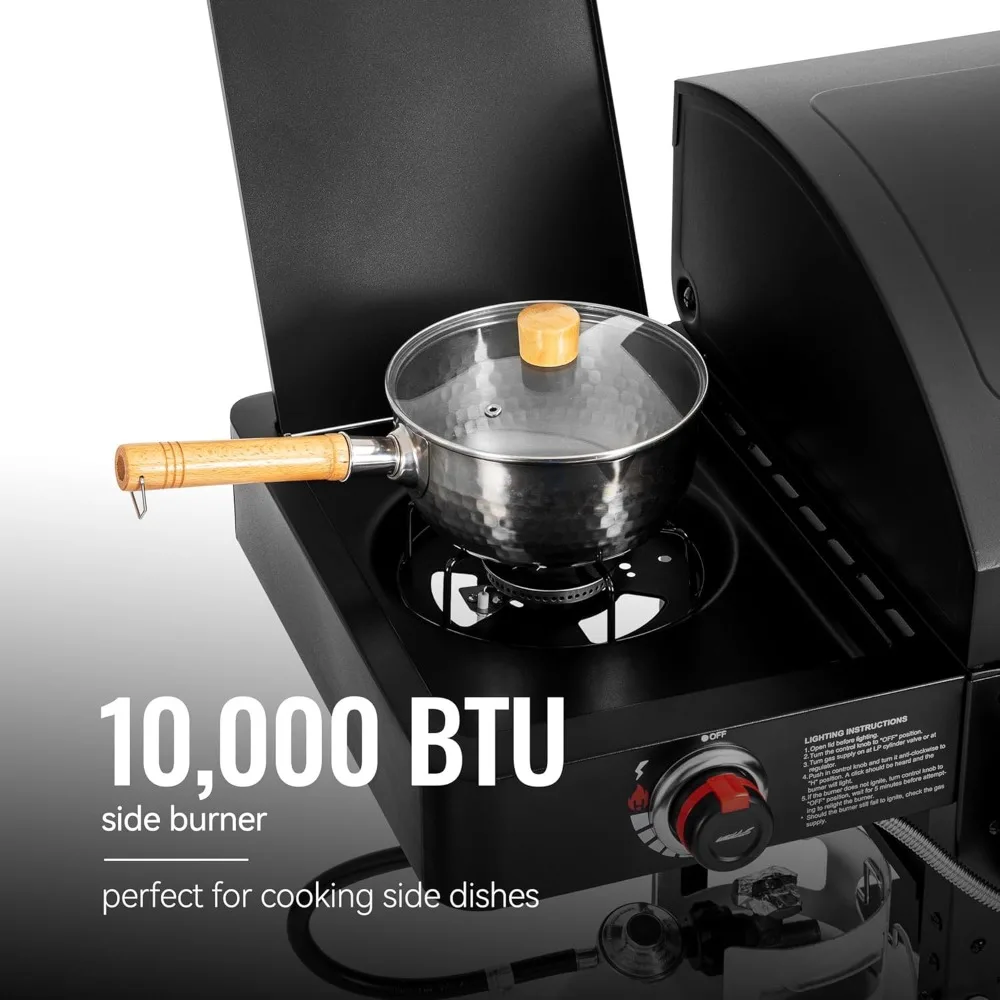 2-Burner Gas and Charcoal Combo Grill- Offset Smoker and Side Burner- 34,000 BTU Dual Fuel Grill- 1020 Sq. In. Cooking Area - Image 5