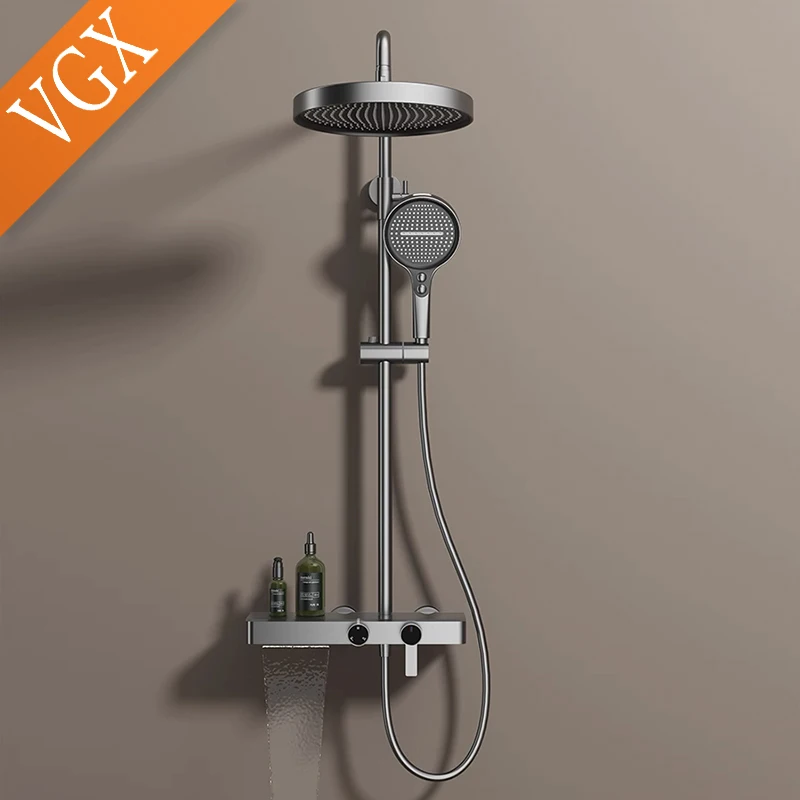Gold/Grey Shower System Set- Bathroom Shower Faucet Set- 3-way Rainfall Shower- Hand-Held Shower - Image 6