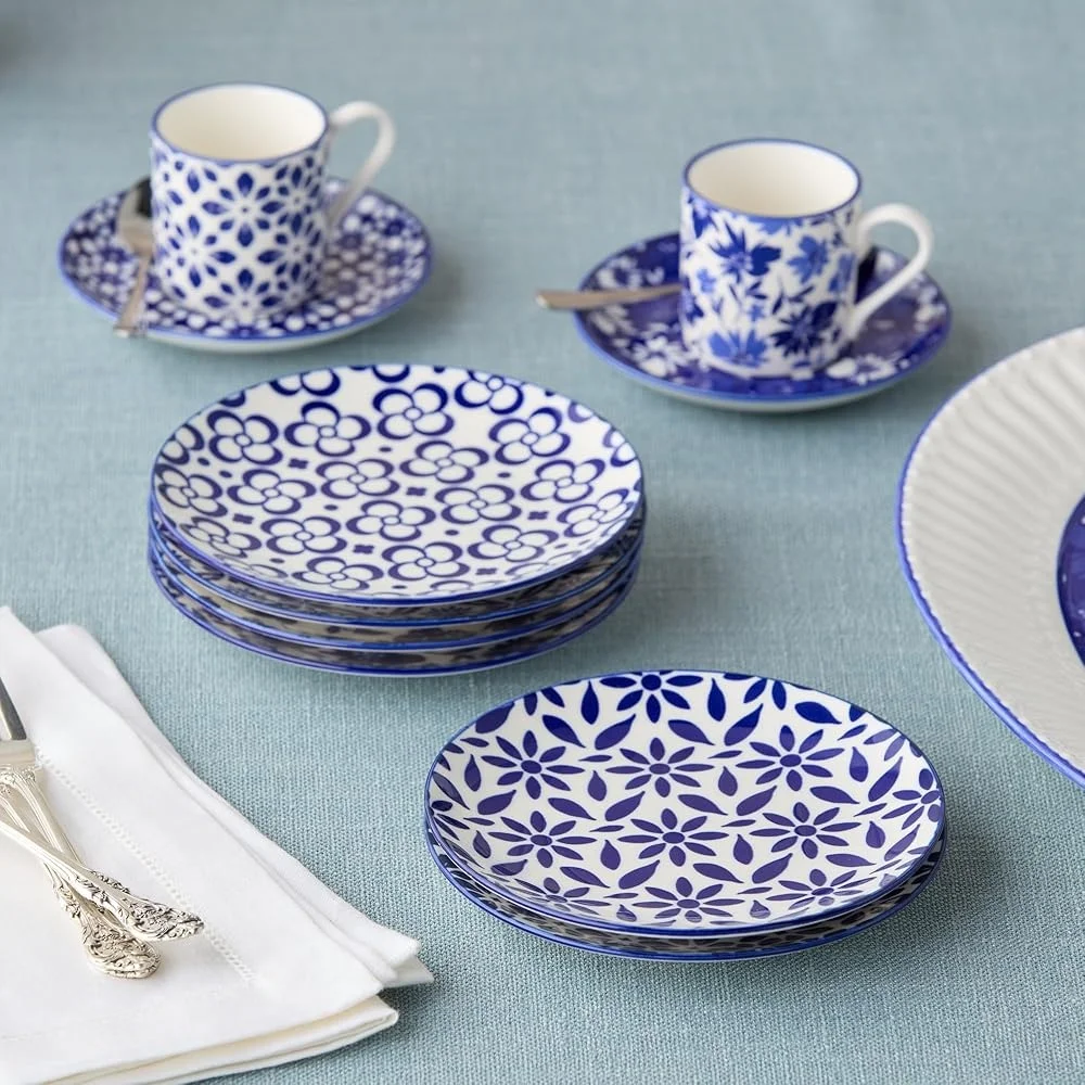 Set of 6 Porcelain Plates- 6 Inch Blue and White- Microwave and Dishwasher Safe - Image 5