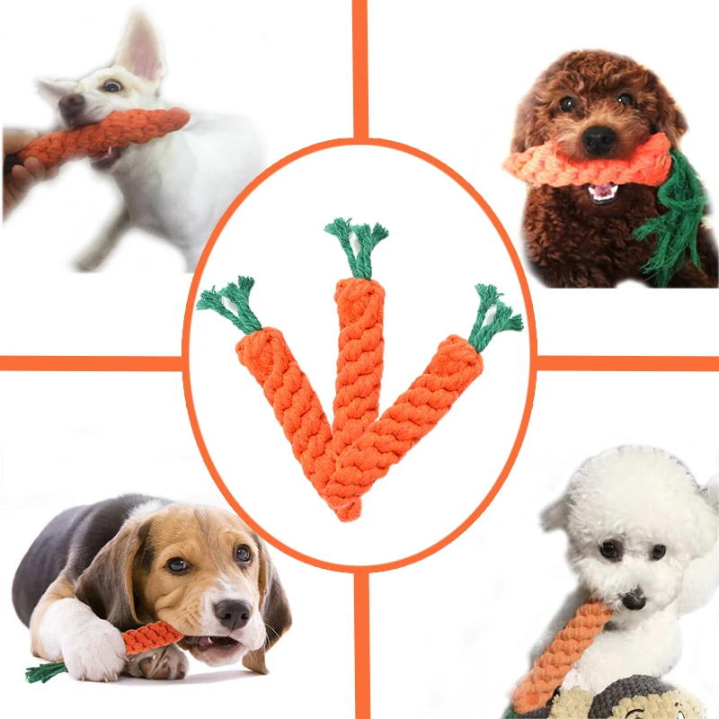 Dog Chew Toy- Cartoon Carrot Shape- Cotton Rope Bite-proof- Pet Teeth Cleaning Toys - Image 5