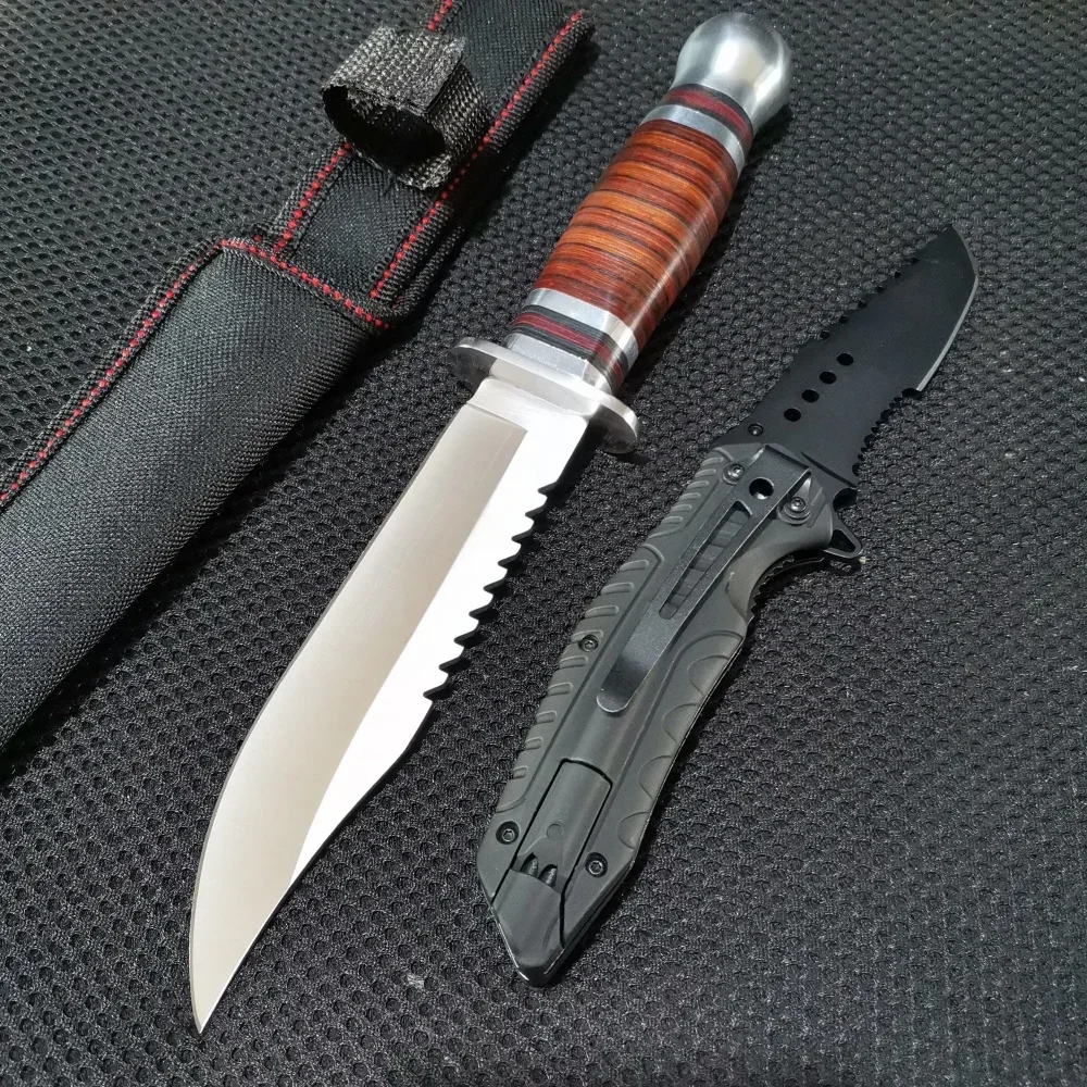 Combo Set: 10.43" Fixed Blade & 8.39" Folding Knife - For Outdoor Camping, Hunting and Survival - Image 3