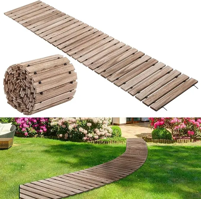 24 ft Wooden Garden Pathway- Non-Slip Surface- Roll Out Boardwalk- Light or Dark Wood - Image 7