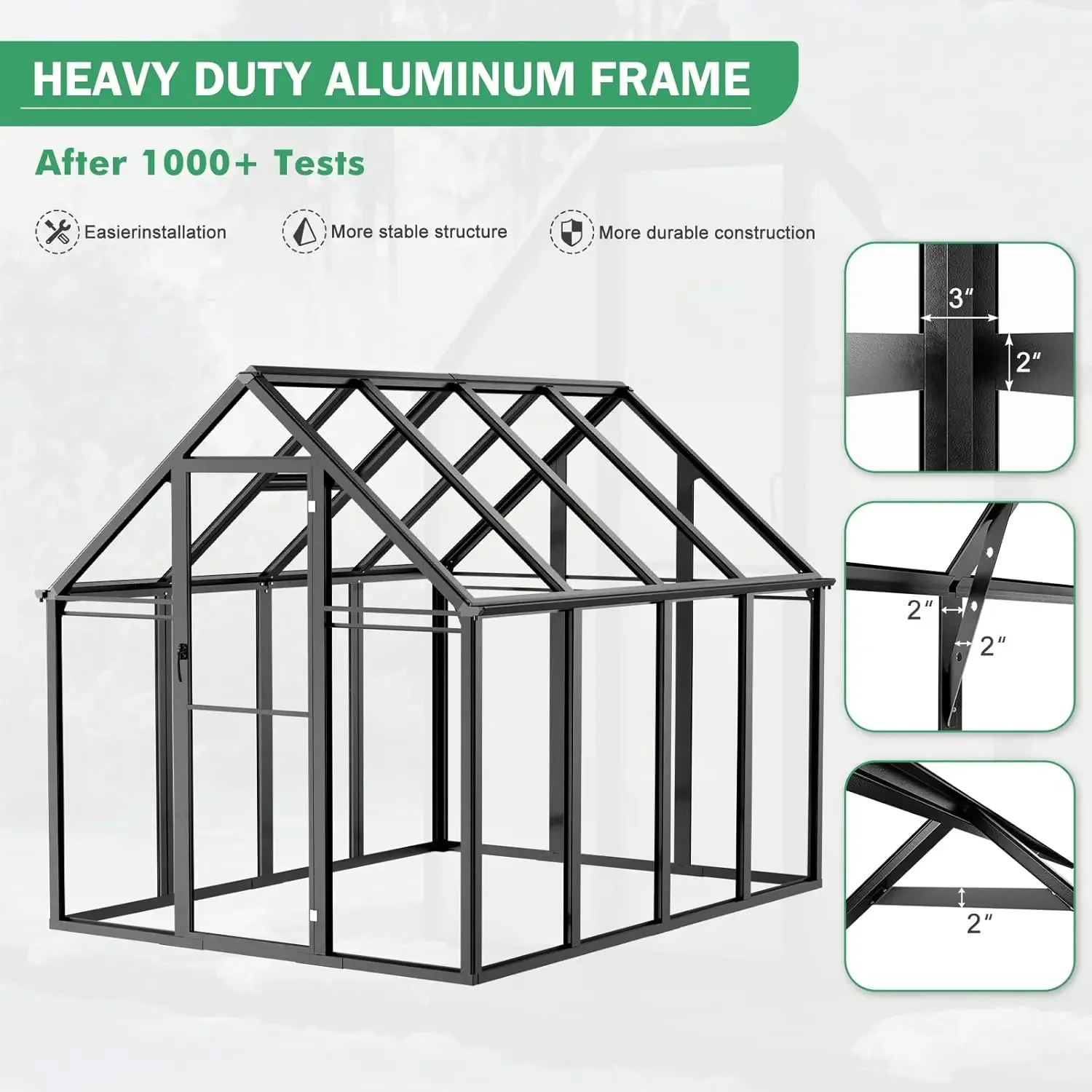 Polycarbonate Greenhouse Kit- 8 x 6 x 6 FT- Heavy-Duty Greenhouse with Transparent Panels, Windows, Door - Image 3
