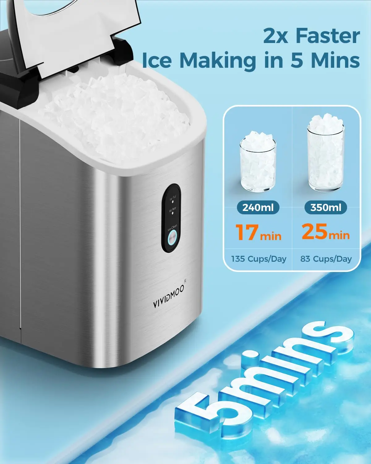 Nugget Ice Maker- Countertop- Self-Cleaning- Soft Chewable Pebble Ice- 5 Minutes- Ice Scoop and Basket - Image 3
